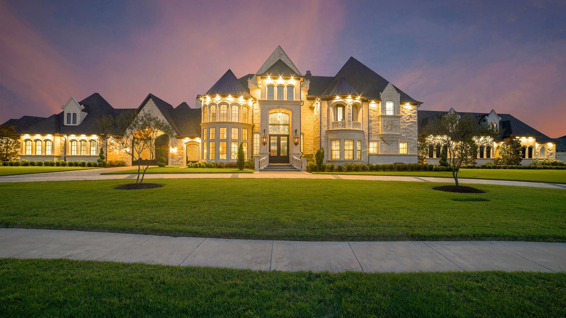 Luxury home exterior at twilight