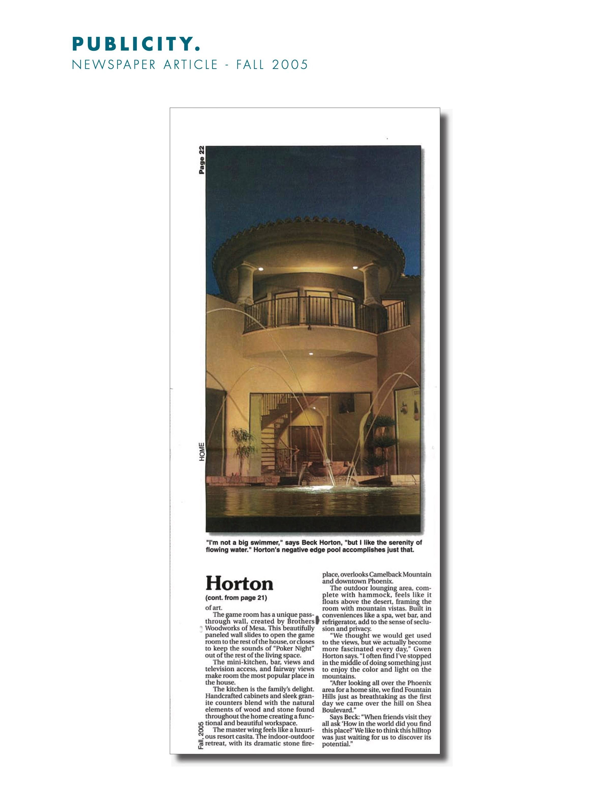 Newspaper Article - Fall 2005 - Horton Home